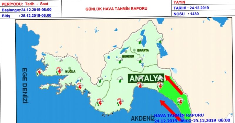 Antalya Burdur Isparta Muğla ve ilçelerde 24 Aralık Hava durumu