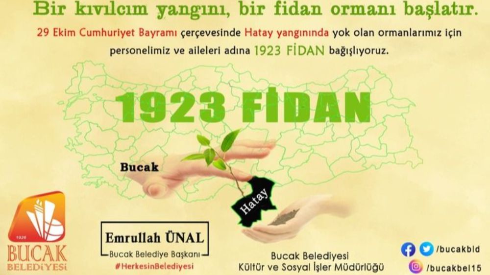 Bucak Belediyesi Hatay'ın Yanında 29 Ekim'de 1923 Fidan Bağışlıyor