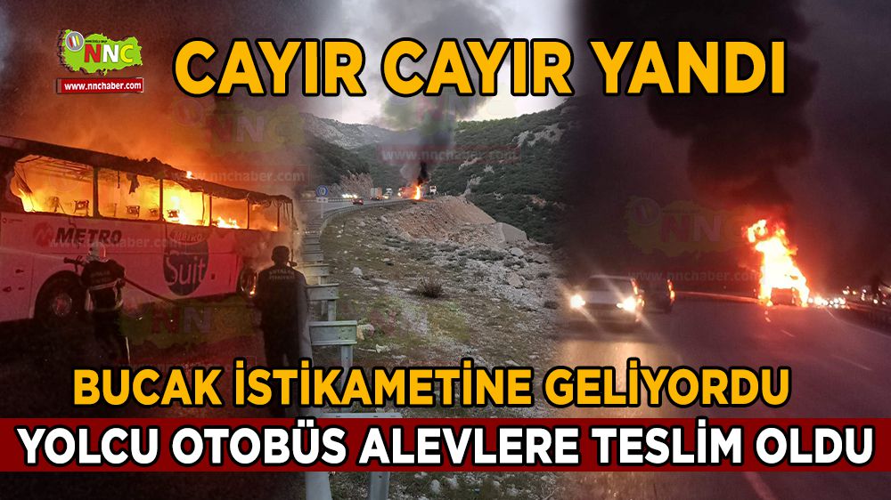 Antalya Burdur karayolu üzerinde otobüs yangını