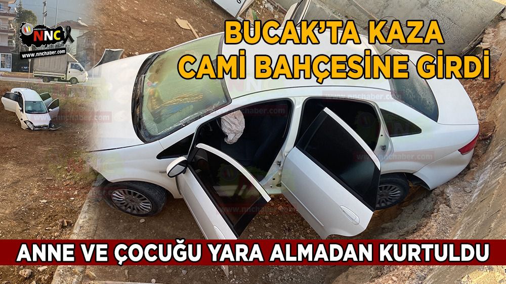 Bucak'ta kaza; Araç cami bahçesine düştü