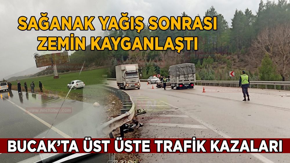 Bucak'ta zemin kayganlaşması sonrası trafik kazaları