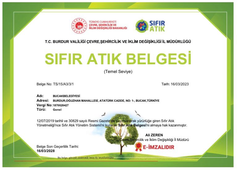 Burdur'da bir ilk oldu; Bucak Belediyesine sıfır atık genel belgesi