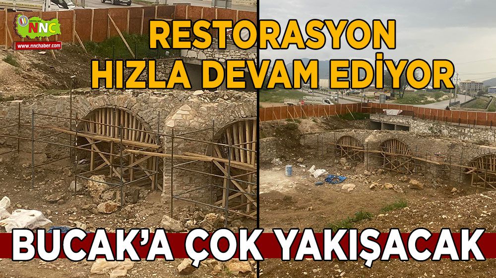 Bucak'ta tarihi onaç köprüsü restorasyonu hızla sürüyor