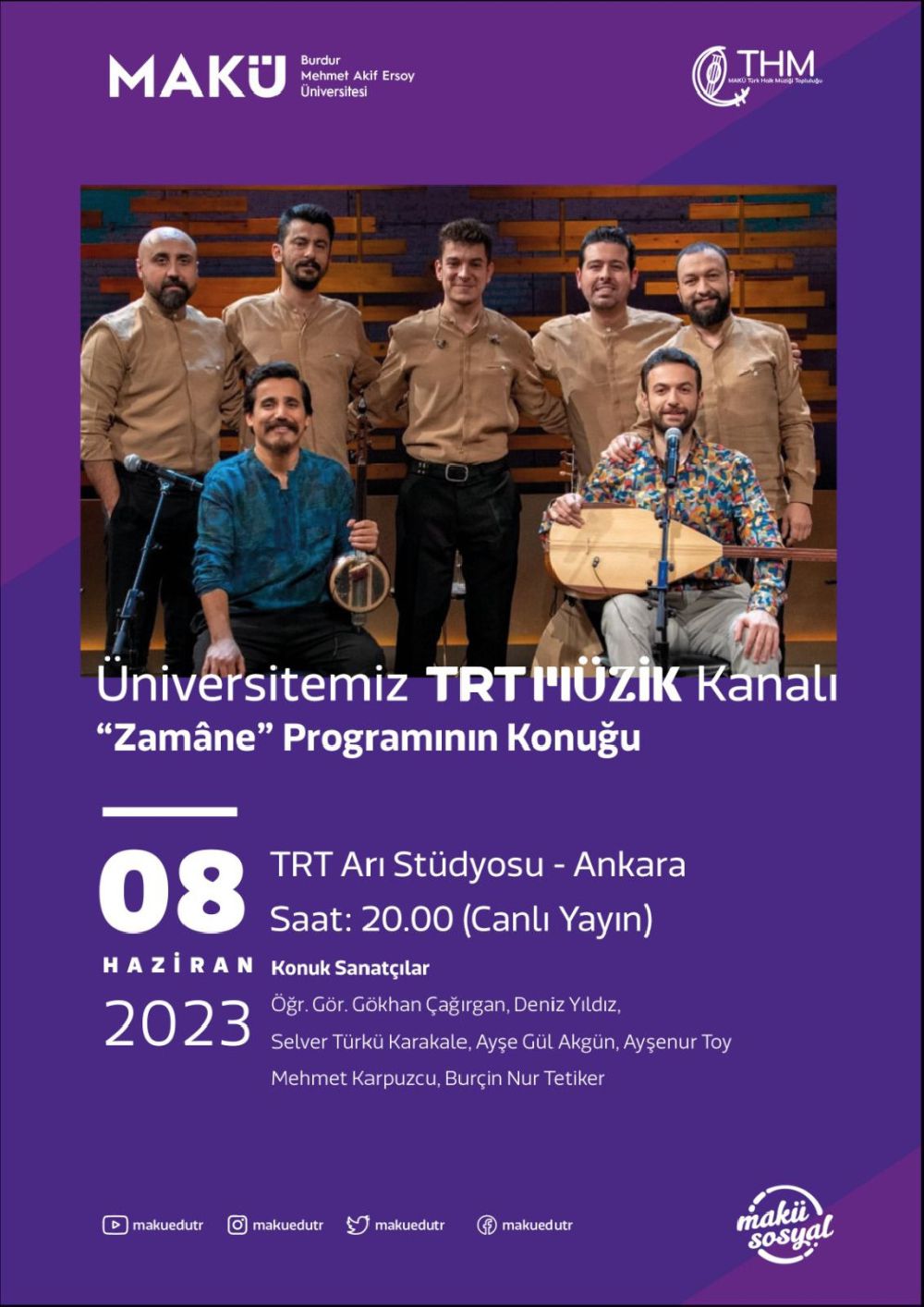 MAKÜ THM Topluluğu TRT Müzik’te "Zamâne" Programına Konuk Oluyor