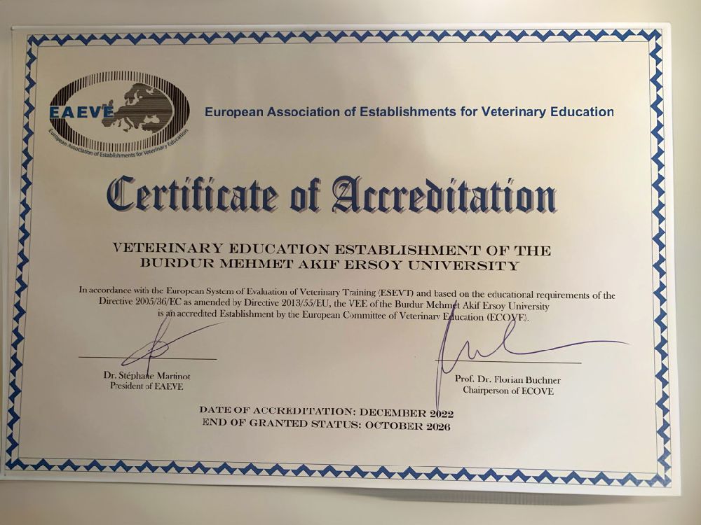 Veteriner Fakültesi Uluslararası Akreditasyon Sertifikasını Teslim Aldı