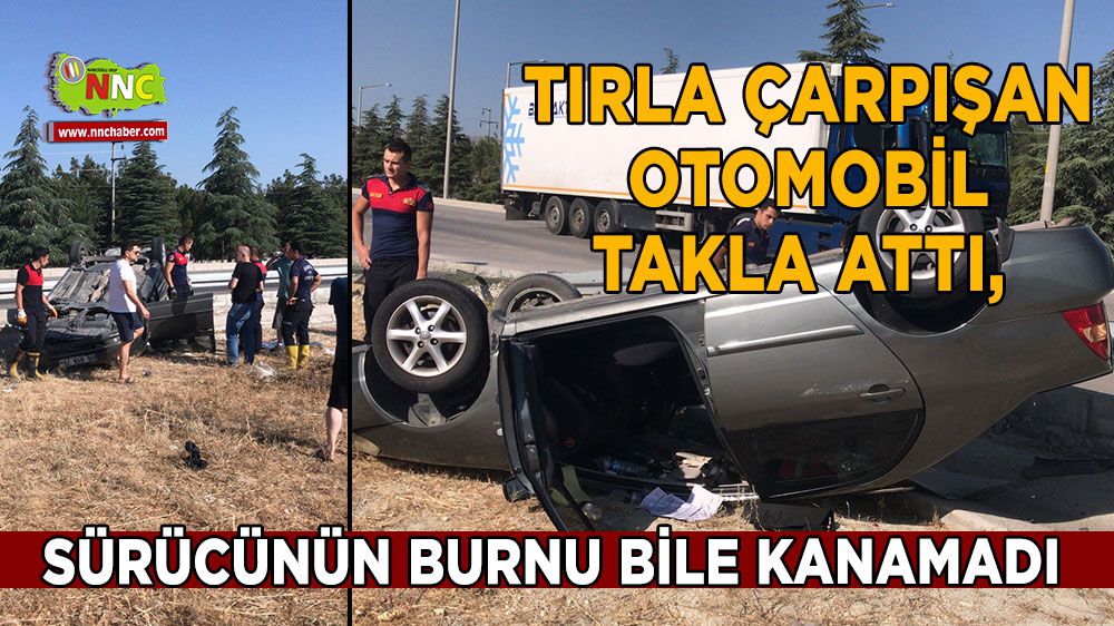 Takla atan otomobil şarampole devrildi