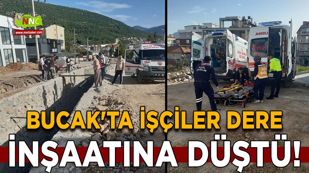 Bucak'ta işçiler dere inşaatına düştü!