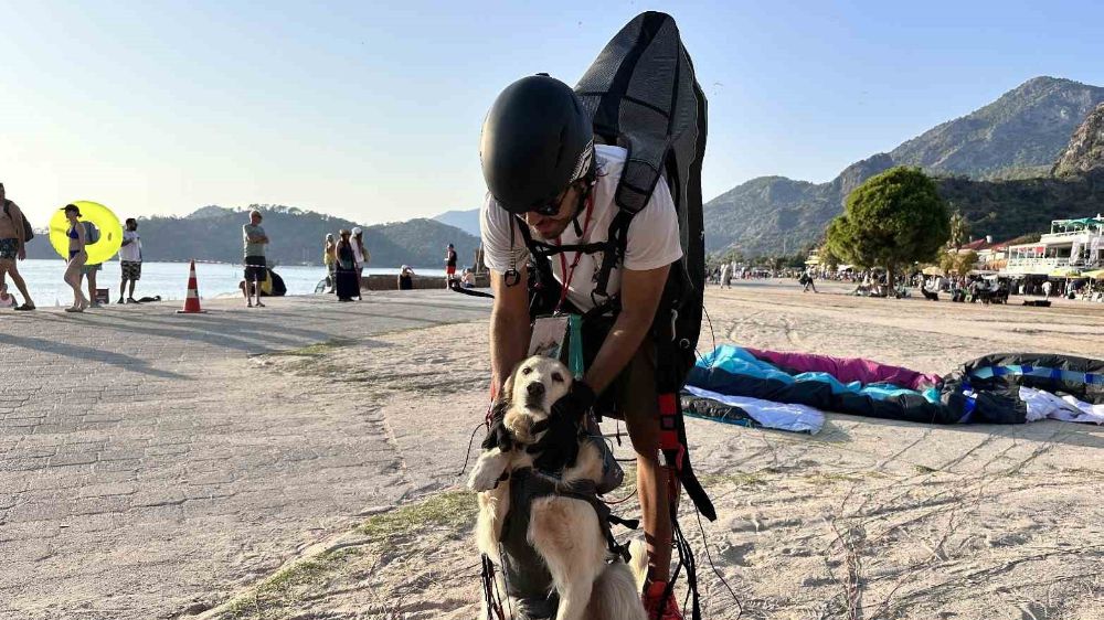 Pilot Yasin Oflaz Köpeğiyle yamaç paraşütü atlayışı yaptı