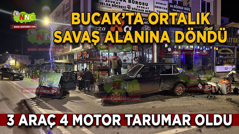 Bucak'ta Tofaş Kazası: Lüks Araca ve 4 Motora Çarptı