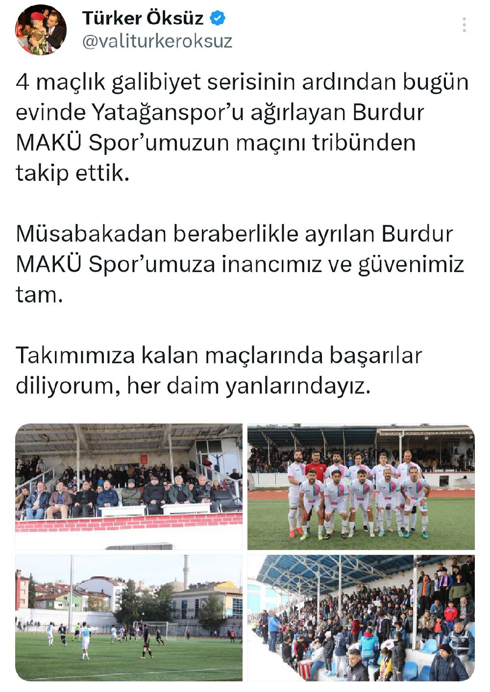 Vali Öksüz'den Burdur MAKÜ Spor'a tam destek