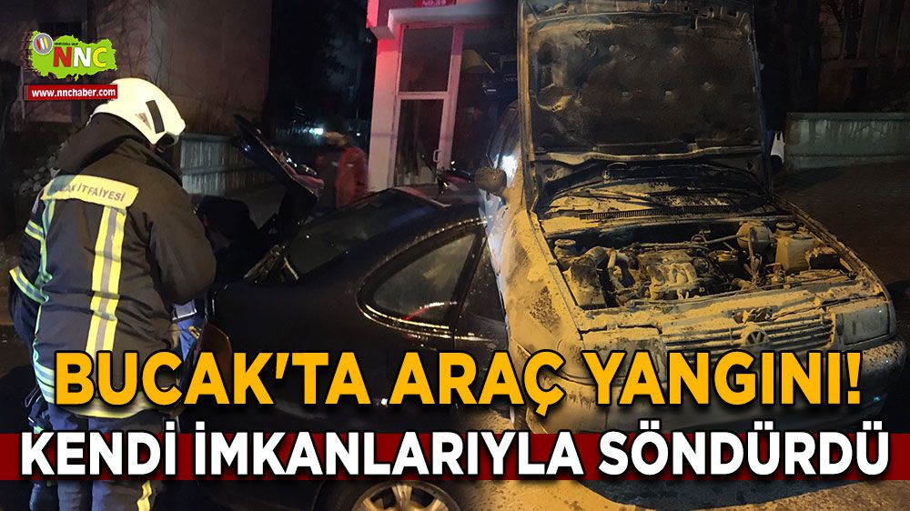 Bucak'ta araç yangını! Vatandaş kendi imkanlarıyla söndürdü