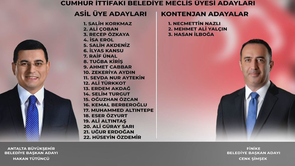 Antalya Finike Cenk Şimşek Başkanlığında MHP Ak Parti Cumhur ittifakı meclis üyesi listesi