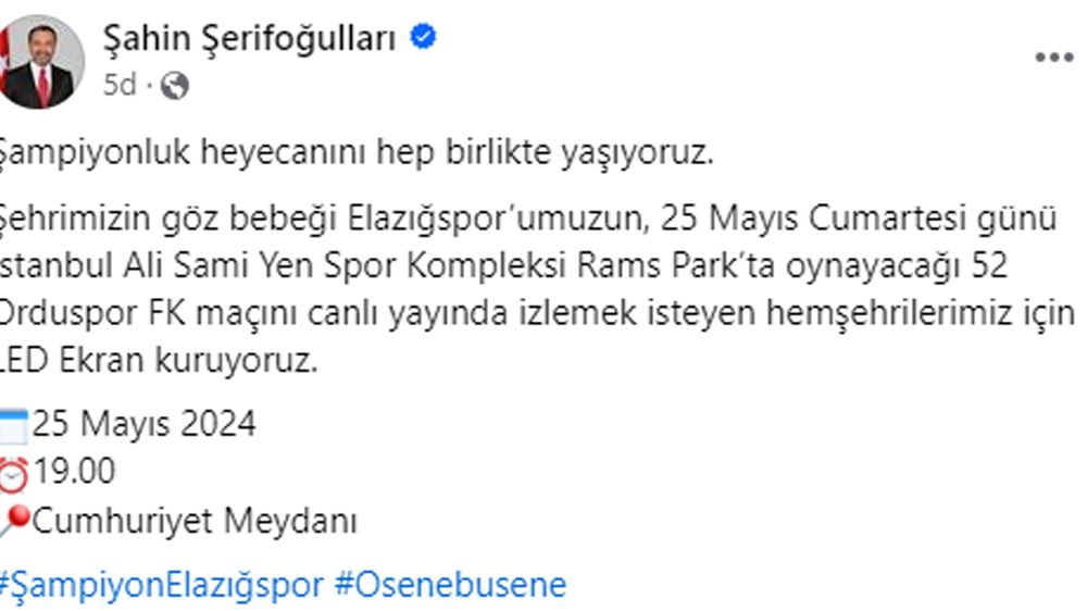  Elazığspor'un final maçı için dev ekran Elazığ'da!
