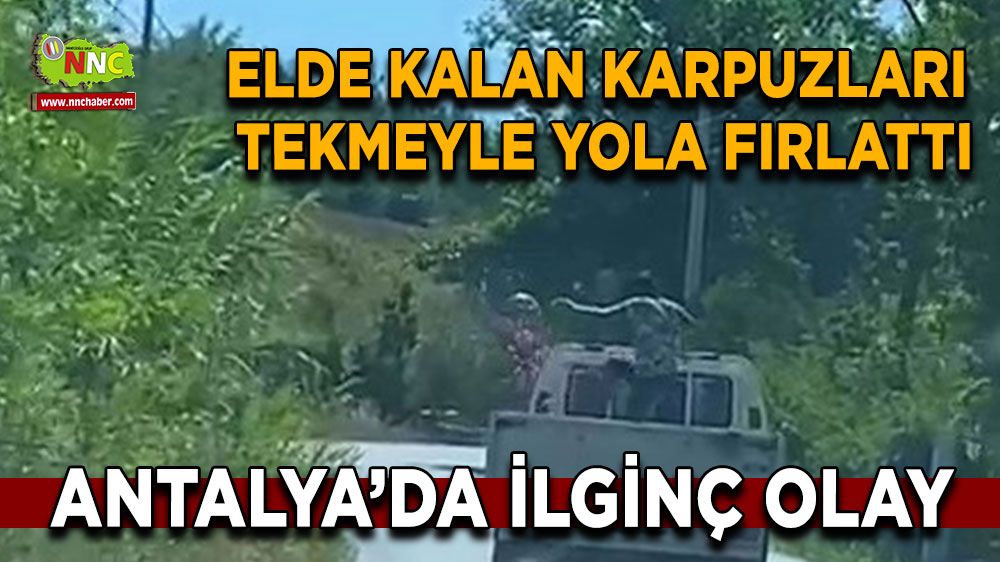 Antalya'da ilginç olay! elde kalan karpuzları tekmeyle kamyonet kasasından yola fırlattı