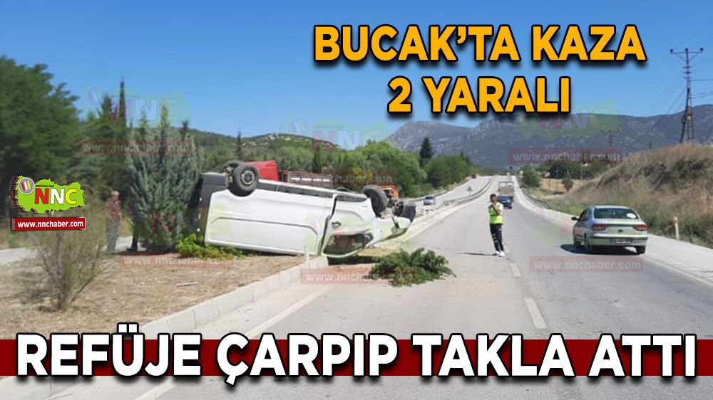 Bucak'ta kaza 2 yaralı! Refüje çarpıp takla attı
