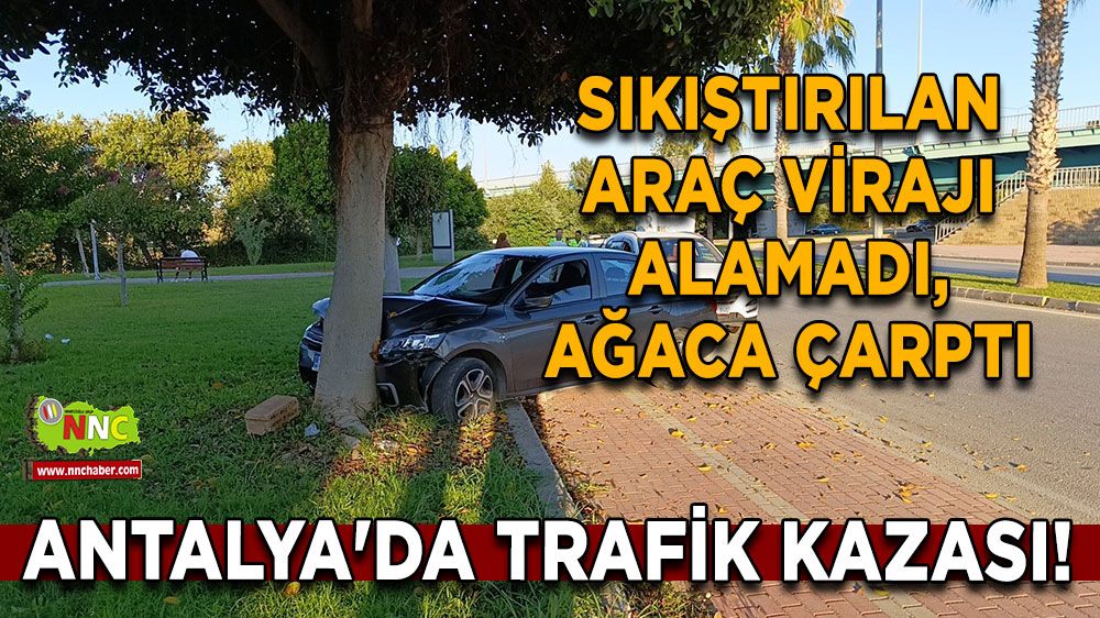 Antalya'da trafik kazası! Sıkıştırılan araç virajı alamadı, ağaca çarptı