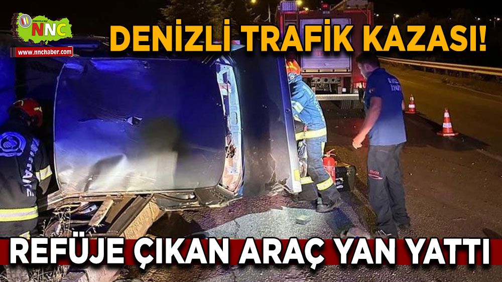 Denizli'de trafik kazası! Otomobil refüje çıktı