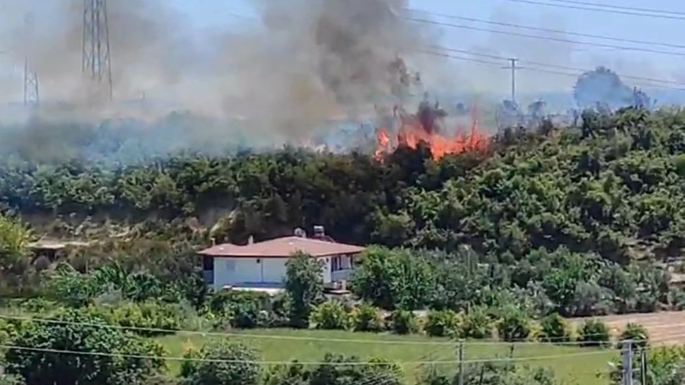  Manavgat'ta çıkan yangında söndürme çalışmalarına mahalle sakinleri de yardım etti