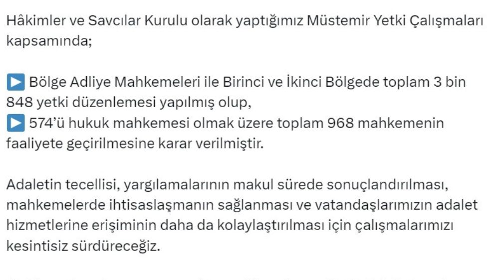 Adalet Bakanı Yılmaz Tunç: "Toplam 968 yeni mahkeme kuruluyor"