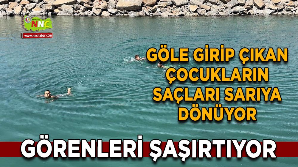 Göle girip çıkan çocukların saçları sarıya dönüyor, görenleri şaşırtıyor