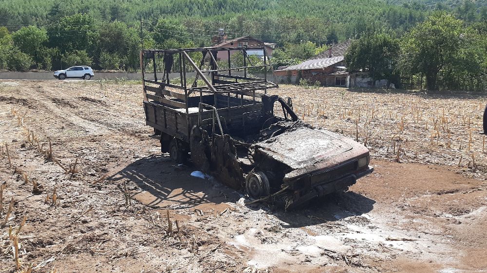 Karabük'te kamyonet  alevlere teslim oldu