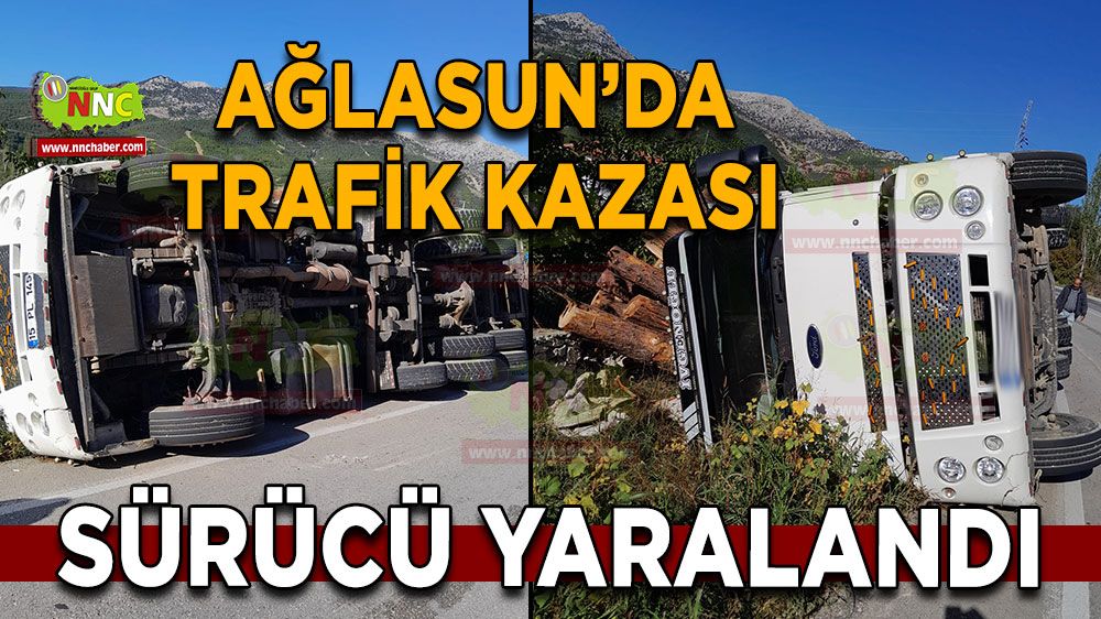 Ağlasun'da trafik kazası! Kereste yüklü kamyon devrildi