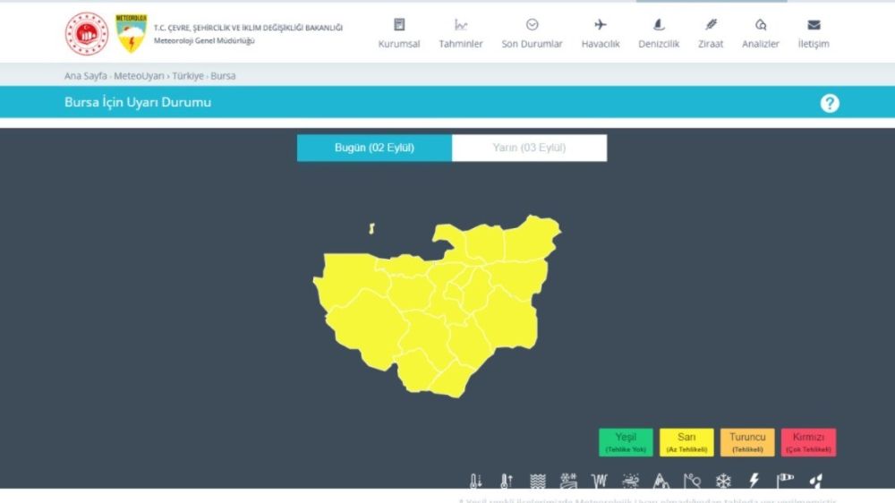 Meteorolojiden Bursa için sarı uyarı