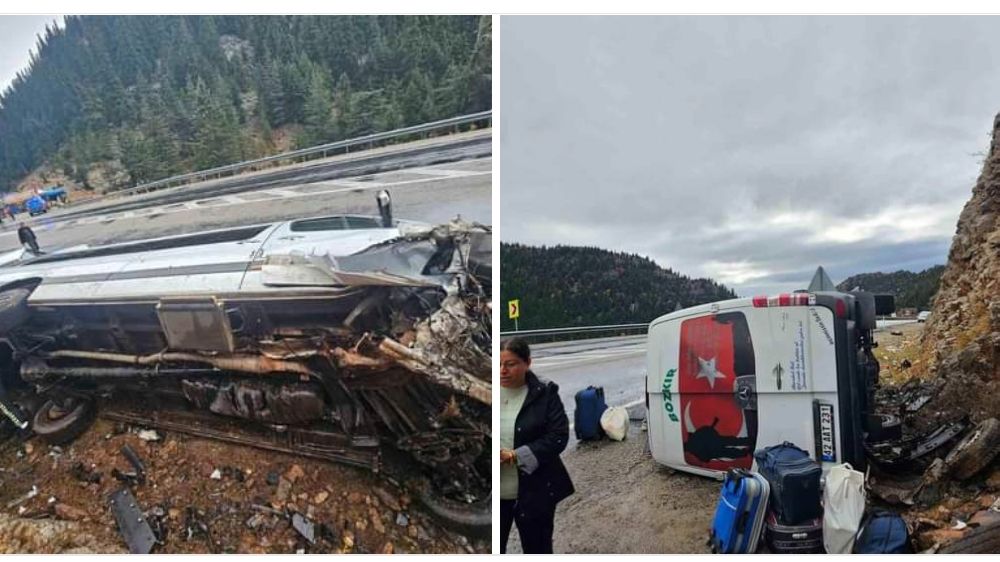 Dağa Çarpan Yolcu Münibüsü devrildi 9 kisı yaralandı 