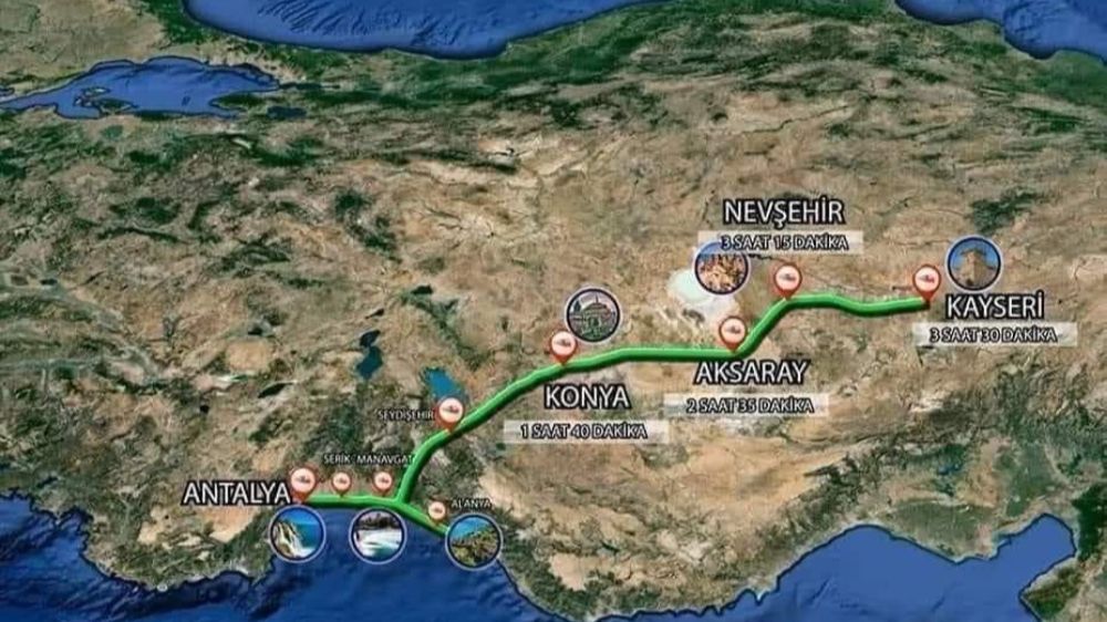 Kayseri ve Antalya arasındaki yolculuk süresi ise 2 saat 45 dakikaya düşecek. Alanya Konya Arası 1 saate inecek işte proje 