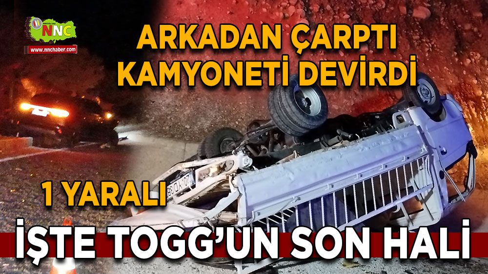 Otomobilin arkadan çarptığı kamyonet devrildi İşte TOGG'un son hali