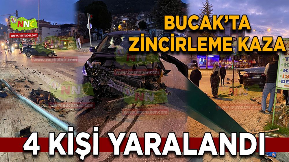 Bucak'ta zincirleme kaza 4 kişi yaralandı