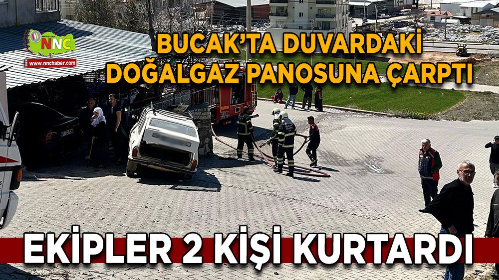 Bucak'ta doğalgaz panosuna çarpıp yanmaya başladı Ekipler kurtardı