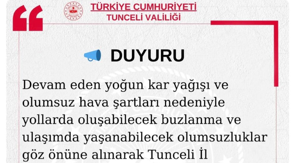 Tunceli’de Kar Yağışı eğitime 1 gün ara verildi