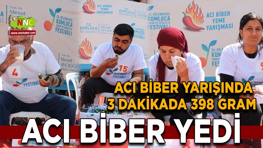 Acı biber yarışında 3 dakikada 398 gram acı biber yedi