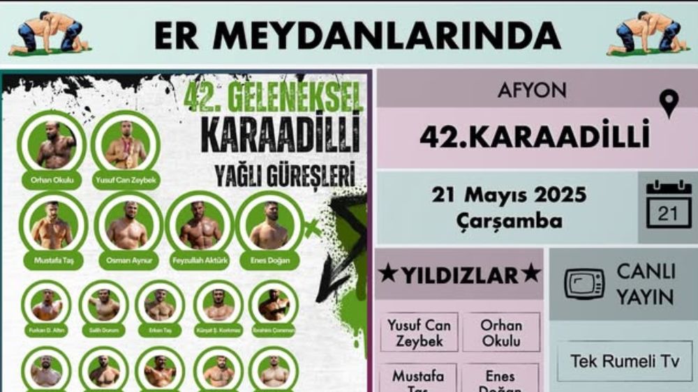 Afyon Şuhut 42. Karaadilli Yağlı Güreşleri  başpehlivanlar kapışacak  