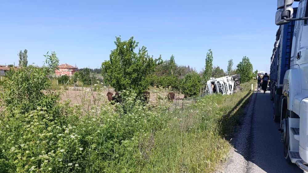  Angus yüklü tır devrildi, 1 kişi yaralandı