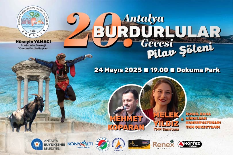 Antalya Burdurlular Derneği’nden 24 Mayıs Cumartesi yapılacak Pilav ve eğlence Şöleni Davet