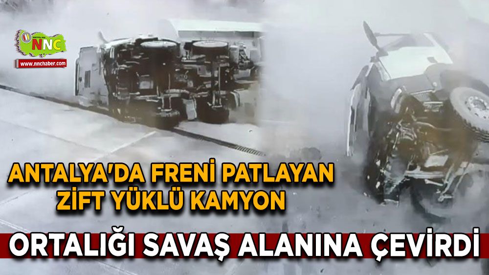 Antalya'da freni patlayan zift yüklü kamyon ortalığı savaş alanına çevirdi