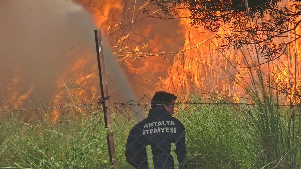 Antalya'da itfaiye erleri alevlerle burun buruna kaldı, bir adım geri atmadılar