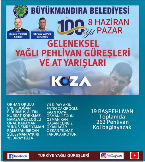 Babaeski Büyükmandıra’da 100. Yıl Coşkusu Yağlı Pehlivan Güreşler ve At Yarışları 8 Haziran’da