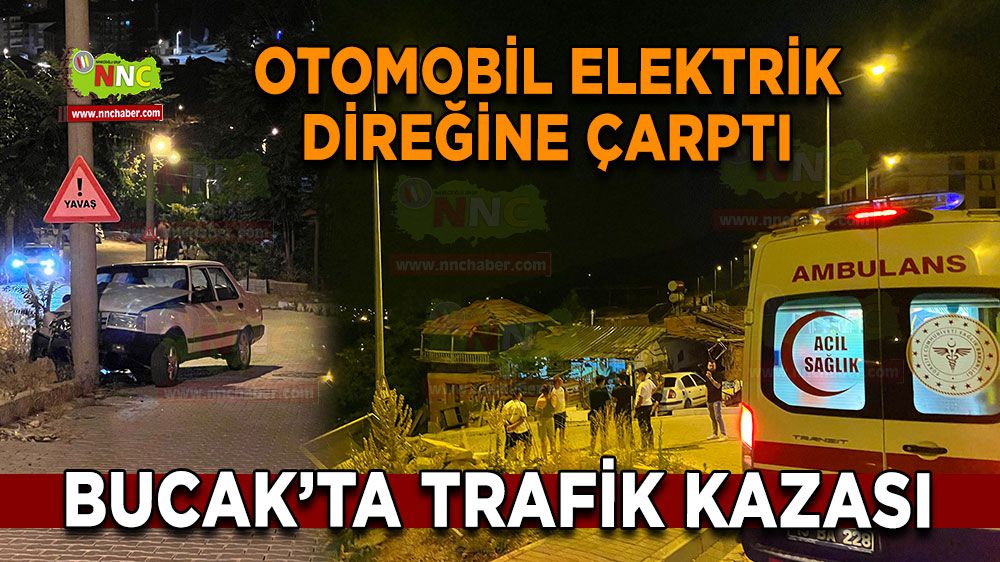 Bucak'ta otomobil elektrik direğine çarptı