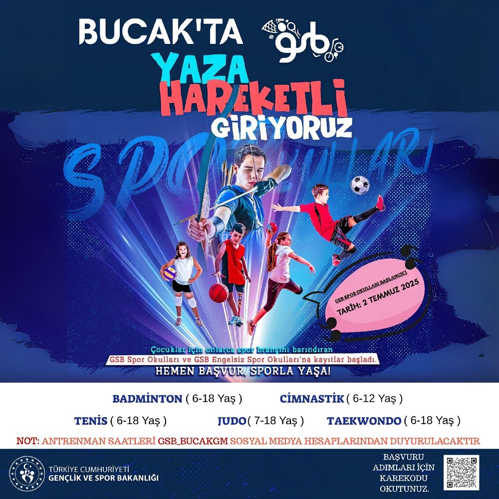 Bucak'ta Yaz Sporu Heyecanı Başlıyor! GSB Spor Okulları'na Kayıt Olun!