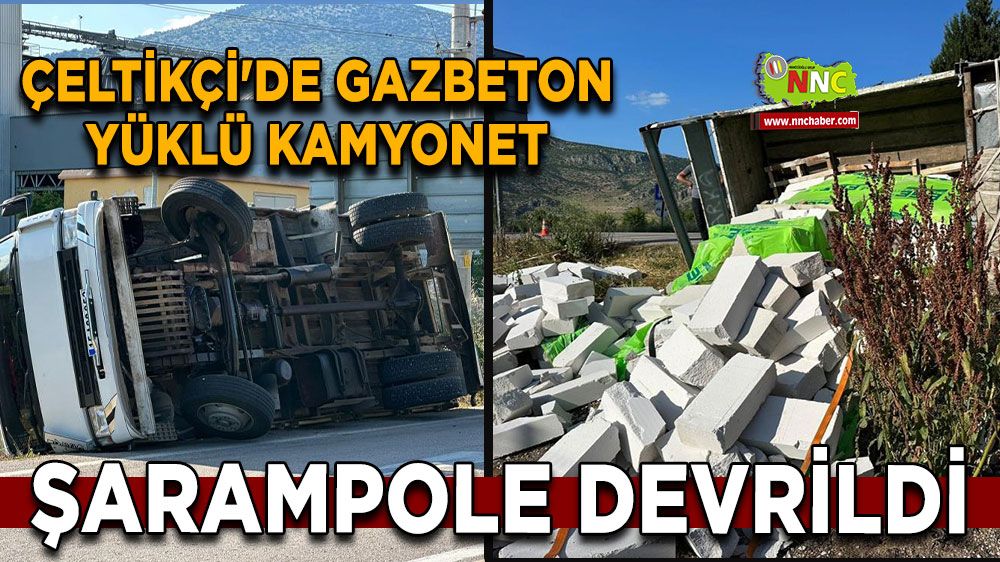 Çeltikçi'de gazbeton yüklü kamyonet şarampole devrildi