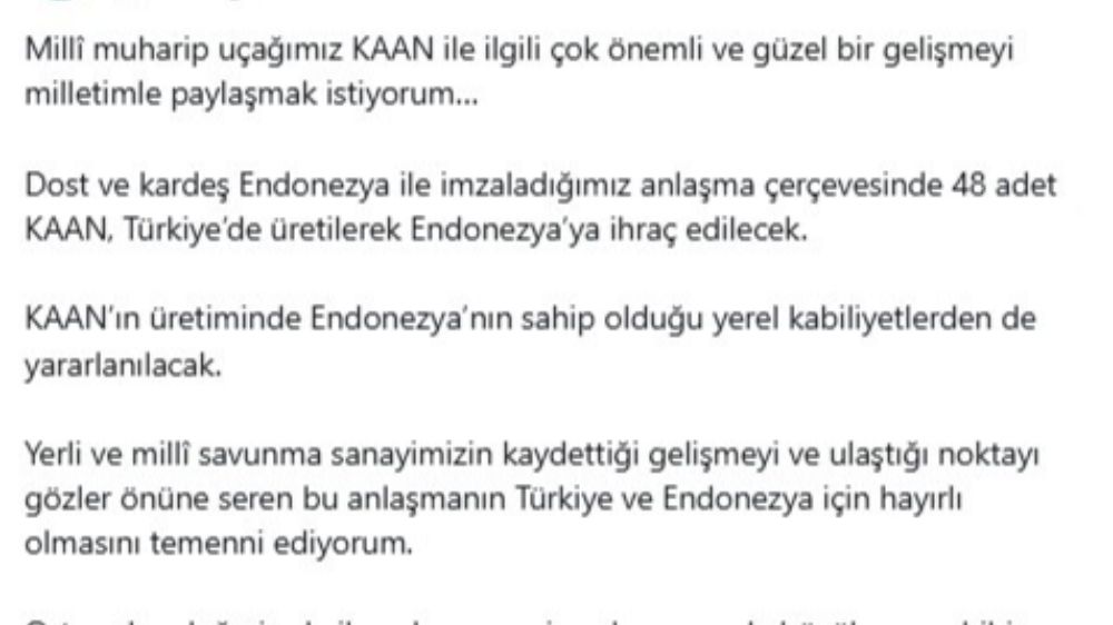 Cumhurbaşkanı Erdoğan duyurdu  Türkiye’den Endonezya’ya 48 KAAN’lık tarihi ihracat