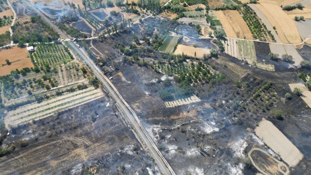 Eber Gölü yanındaki tarım arazilerinde yangın çıktı