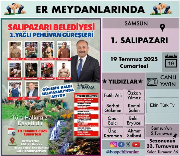 2025 yılı Samsun 1.Salıpazarı Yağlı Pehlivan Güreşleri Başlıyor Başpehlivan kim olacak