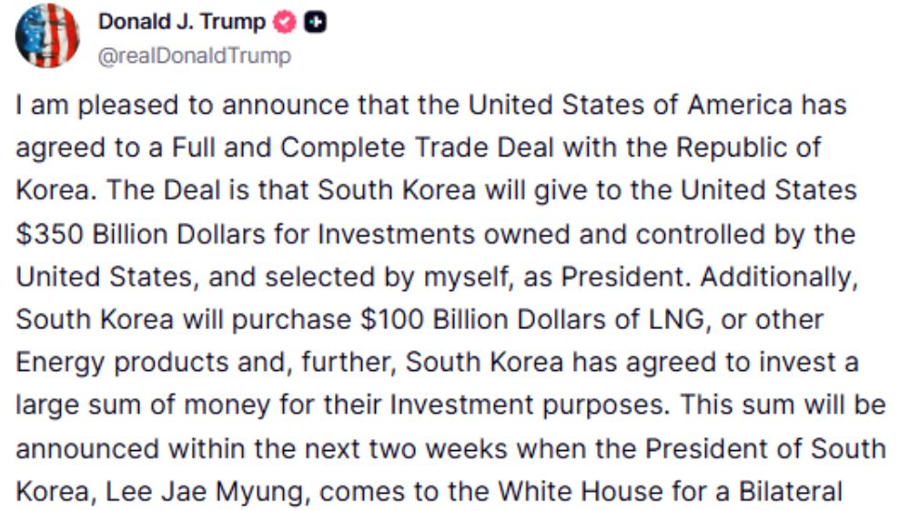  ABD Başkanı Donald Trump, Güney Kore ile ticaret anlaşmasına varıldığını duyurdu