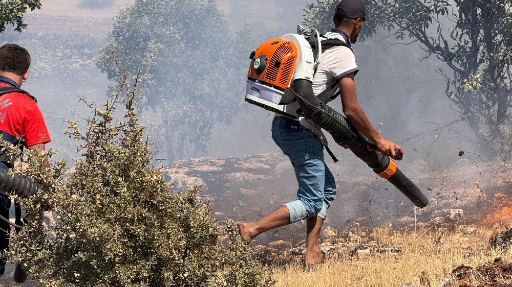  Ağaçlık alanda çıkan yangında çiftçilerin amansız mücadelesi takdir topladı