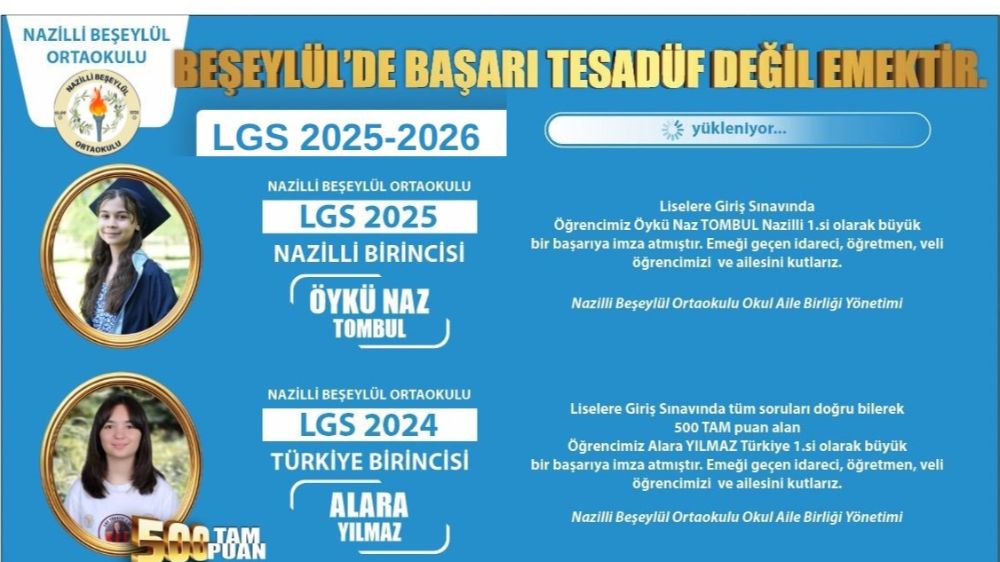 Beşeylül Ortaokulu öğrencisi LGS Nazilli birincisi oldu