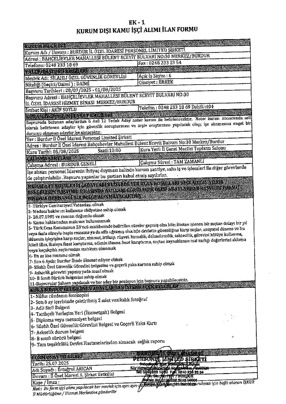 Burdur İl Özel İdaresi 16 personel alacak Başvuru tarihleri açıklandı